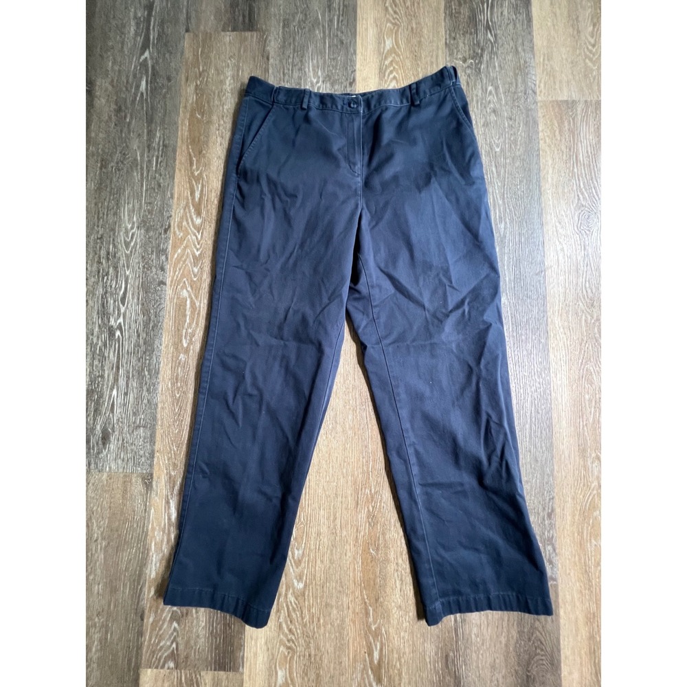 LL Bean Chino Pants Womens 12 Pet Navy Blue Classic Fit Straight Leg Trousers